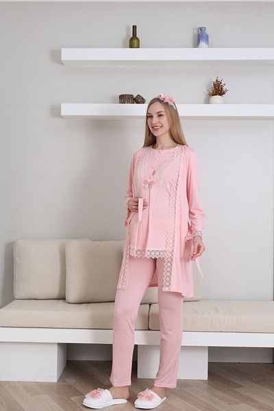 EM&FA TEKSTİL Maternity Maternity Dressing Gown Nightgown Pajamas Set