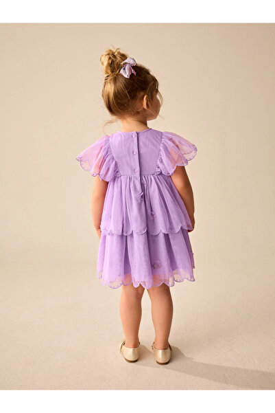 Next Baby Purple Color - Mesh Comb Dress Embroidered Net Party Dress Special Occasion Dress