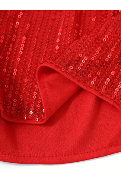 AYSİ COLLECTİON Beli Lastikli İçi Astarlı Pul Payet Şort Kırmızı
