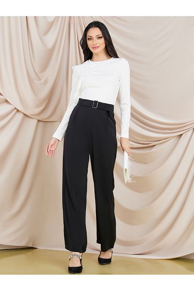 Koton High Waist Wide Leg Belt Pocket Oversize Fabric Trousers