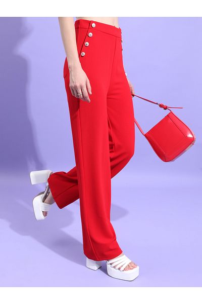 Koton High Waist Fabric Trousers with Button Detail
