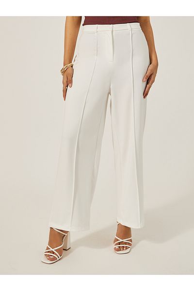 Styli Mid Rise Wide Leg Pants with Pintuck Detail