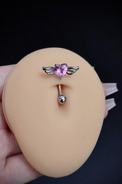 Blisse Piercing Kadın Gümüş Kalp Melek Figürlü Belly Çelik Göbek Piercing