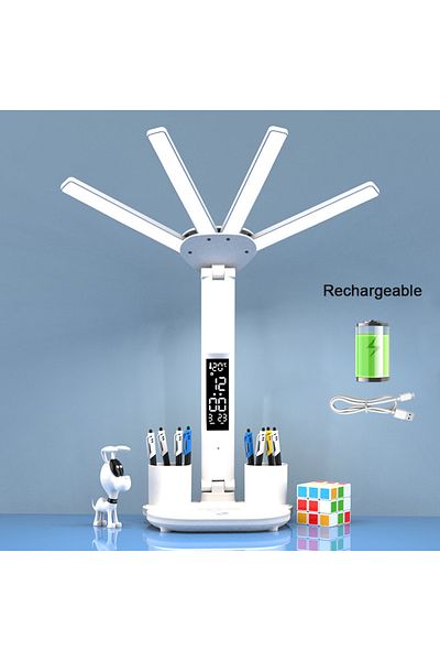 lyfs Clock Charging Rechargeable Table Lamp for Study, Desk Lamp Reading Light Led Table Light with Fan,