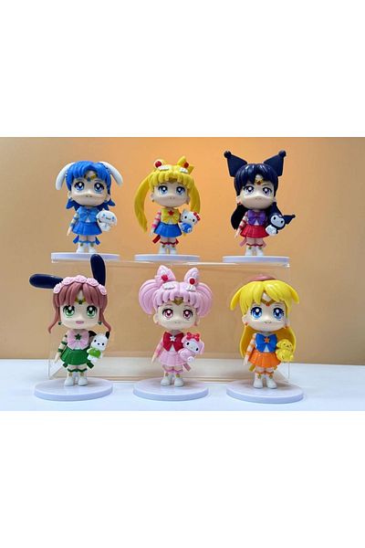 Choice pack by bag 01 6pcs/set Cute Sailor Moon with Kitty Kuromi Melody PVC Action Figure Model Toys 10cm