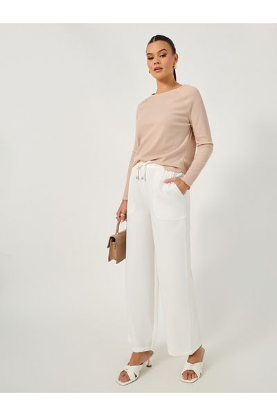 Styli High Rise Tapered Pants with Drawstring Waistband Detail