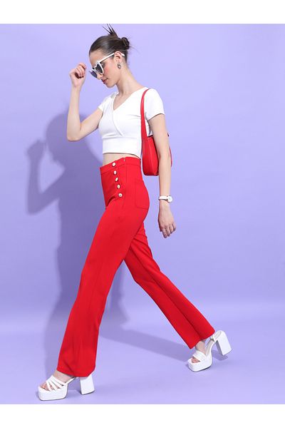 Koton High Waist Fabric Trousers with Button Detail