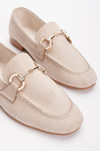 MİSSOLLES METAL TOKALI KADIN LOAFER AYAKKABI BEJ SÜET