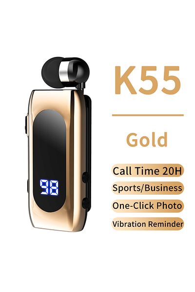 Choice K55 Gold K65 K55 Lavalier Business Bluetooth 5.2 Headphone Talk/Music Time 20 Hours,LED Digital Disp