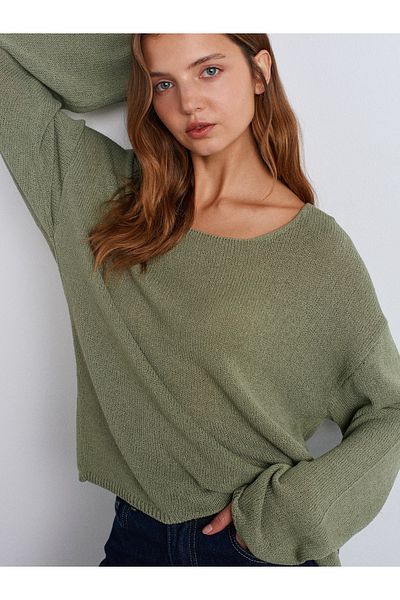 Dilvin Oval Collar Soft Textured Knitwear Sweater