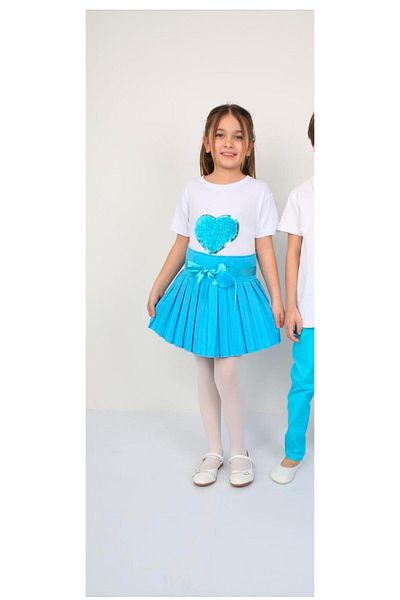 ümitteks iş ve okul kıyafetleri 23 April Clothes Show Clothes Girl Tooling Linen Pleated Skirt with Laselli Combed Cotton Badi
