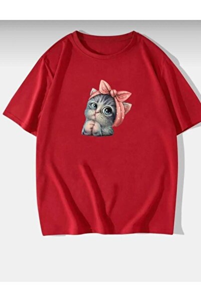 khufu تي شيرت بقصة مريحة مطبوع عليه قطة كبيرة الحجم للجنسين