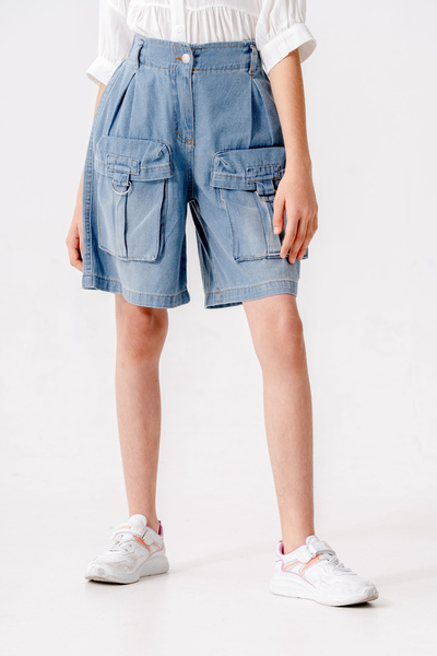 GİYİCEM TEKSTİL Kız Çocuk Kargo Cep Detaylı Denim Kot Şort 2868