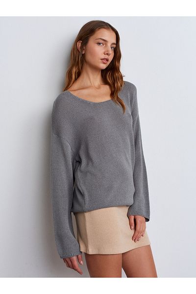 Dilvin Oval Collar Soft Textured Knitwear Sweater