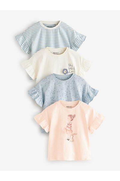Next Baby Set de 4 tricouri din bumbac cu mânecă scurtă, albastru crem
