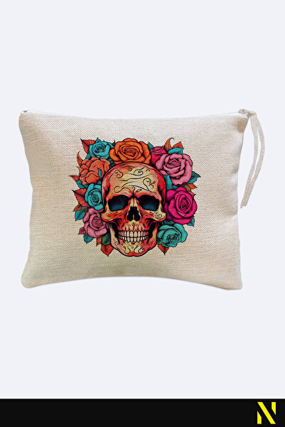 nilizma Skull Patterned Linen Handbag