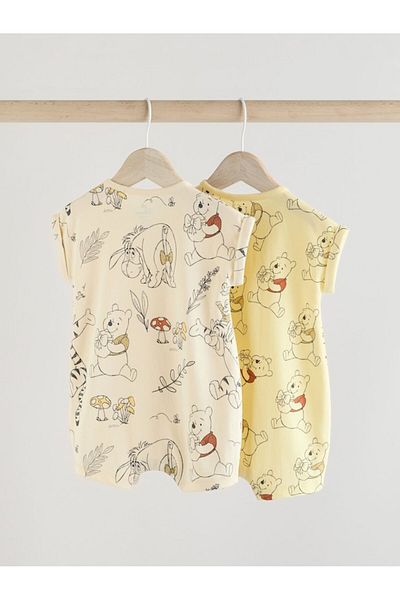 Next Baby 100% Cotton Cream Yellow Winnie the Pooh Motif Romper Set of 2