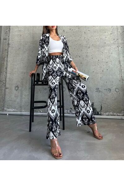 BELLA FASHION Costum negru cu model autentic - kimono, pantaloni