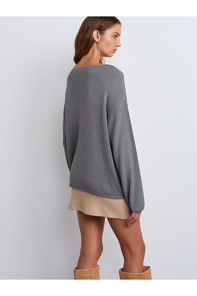Dilvin Oval Collar Soft Textured Knitwear Sweater