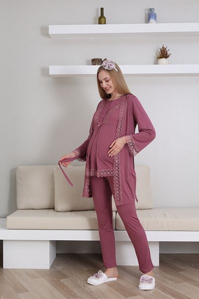 EM&FA TEKSTİL Maternity Maternity Dressing Gown Nightgown Pajamas Set