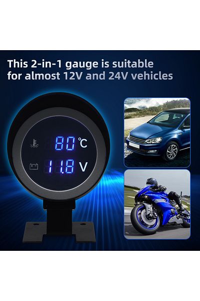 ZMFJH Car LED Digital 2 in 1 Truck Water Temp Gauge Temperature Sensor Temperatura Moto + Voltmeter Vol...