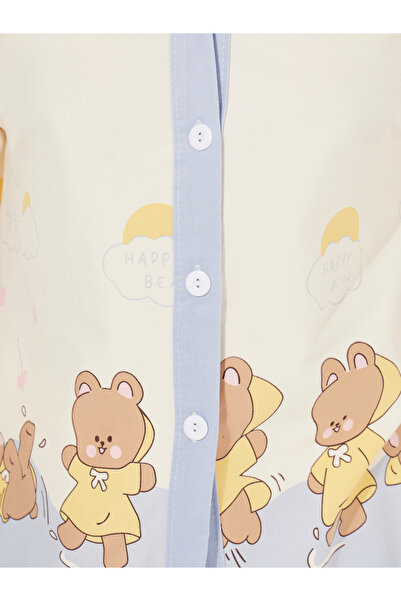 Take Two By Styli Bear Print Button Placket Shirt & Pyjama Set