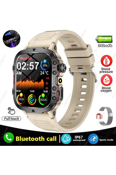 Choice Khaki WhMilan New For Huawei Xiaomi Military GPS Smartwatch Flashlight Fitness Waterproof Outdoor Sp
