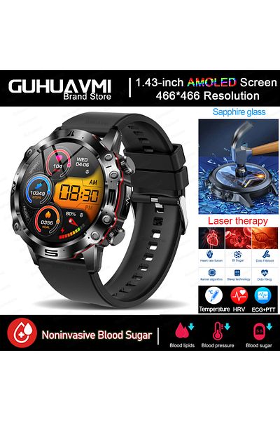 Choice Black Blood Lipids Uric Acid Blood Glucose Smart Watch For Men ECG+PPG Fitness Tracker Clock Bluetoo