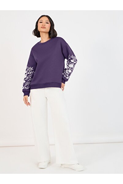 Styli Floral Sleeve Print Dropped Shoulder Sweatshirt