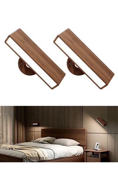 Choice 2pcs Black Walnut Nordic Wood Wall Lamp With 360 Rotate Dimmable Wall Sconce Touchable Magnetic For