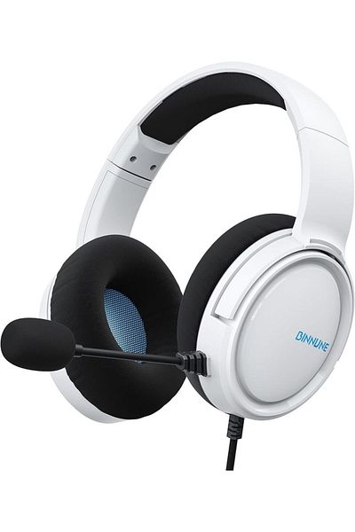 DIXSG White Binnune Gaming Headset With Mic For Pc Ps5 Ps4 Xbox One Switch, Wired Gamer Headphones Over-ea