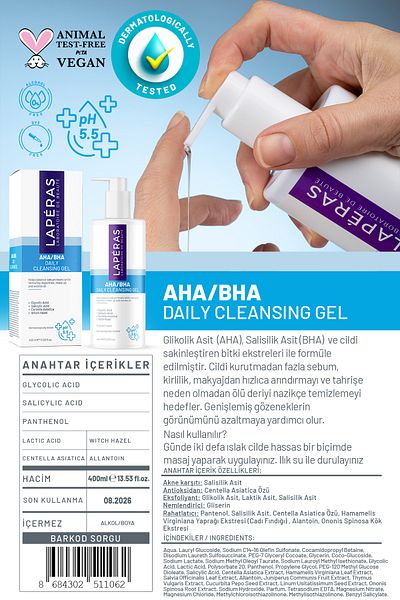 LAPERAS Face and Body Cleansing Gel 400ml, 2 Anti-Listerine Salicylic Acid Aha/Bha Witch Hazel