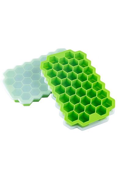 Choice Green 37 Compartment Honeycomb Ice Compartment Molds Jelly Ice Cube Tray with Lid Honeycomb Ice Cube