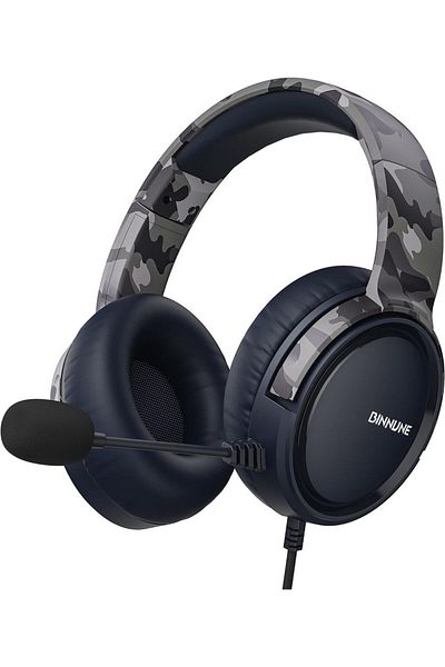 DIXSG Camo Gray Binnune Gaming Headset With Mic For Pc Ps5 Ps4 Xbox One Switch, Wired Gamer Headphones Ove