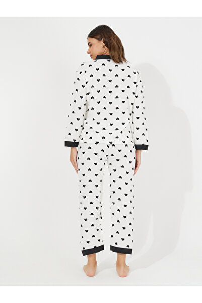 Take Two By Styli Heart Print Button Detail Shirt & Pyjama Set