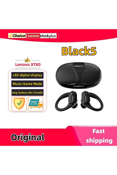 Choice سماعات أذن رياضية لاسلكية أصلية من لينوفو بلاك 5 طراز XT80 مزودة بميكر...