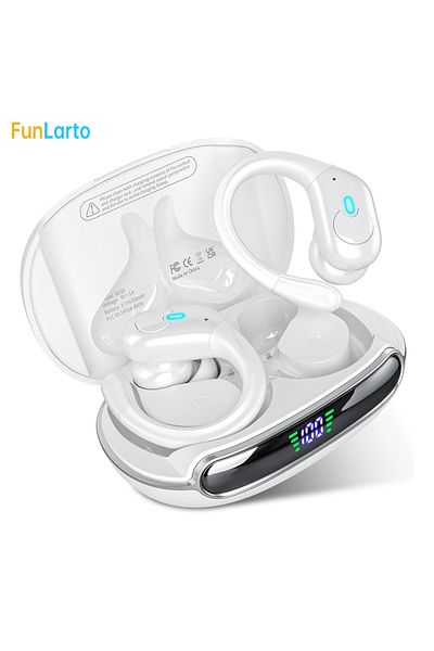Choice WHITE Sports Bluetooth Earphones IPX7 Waterproof Wireless Headphones 60hrs Music with Mic LED Power