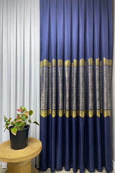 Cortibo Sapphire 1 to 3 Tight Pleated Panel Background Curtain - Navy Blue