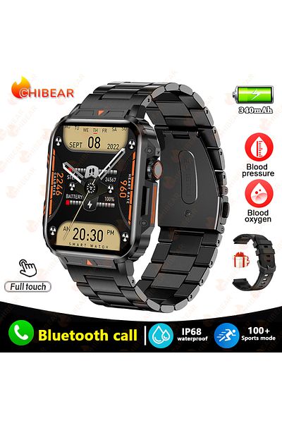 ChiBear Outdoor Military Black steel belt 2024 New 1.95 Outdoor Military Man Smart Watch Men Bluetooth Call