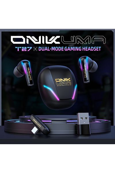 Choice سماعات رأس ONIKUMA T27 للألعاب ذات الوضعين المزدوجين RGB الرائعة باللون الأسود مع جودة صوت مكالمات عالية الدقة و