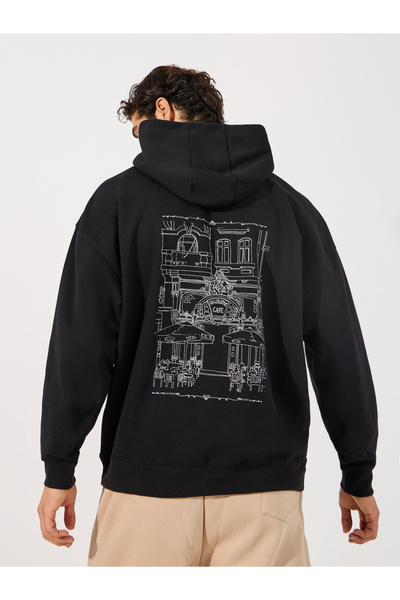Styli Cafe Vibe Graphic Print Heavy Oversized Hoodie