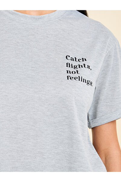 Styli Melange Slogan Print T-Shirt & Pyjama Set