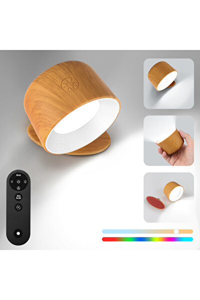 Choice مصباح حائط مغناطيسي بلون الخشب، مصباح ليلي قابل للدوران 360 درجة، مصباح مكتب بجهاز تحكم عن بعد، مصباح بجانب السرير