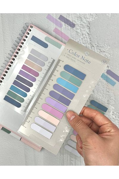 ZeCo Collection 10 Colors Purple and Blue Shades Oval Edge Transparent Pet Index Sticker/Index Sticker/Post-it with Ruler