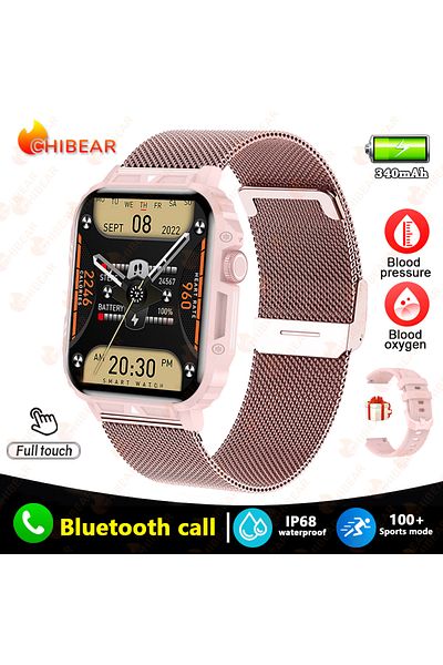 ChiBear Outdoor Military Pink mesh belt 2024 New 1.95 Outdoor Military Man Smart Watch Men Bluetooth Call Sm