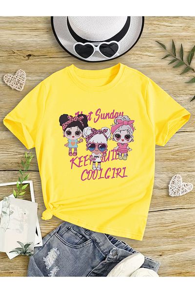 Let's Wear Cool Girls T-Shirt Тениска от пениран памук с кръгло деколте за момичета