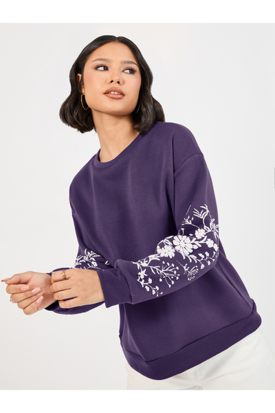 Styli Floral Sleeve Print Dropped Shoulder Sweatshirt