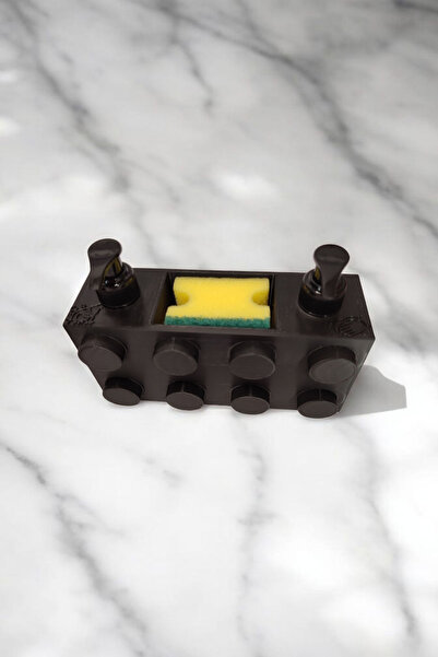 Maflen Renkli Brick Blok Özel Tasarım İkili Sabunluk ve Organizer Seti Siyah