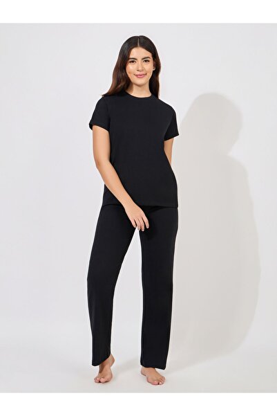 Styli Solid Cotton T-Shirt & Pyjama Set