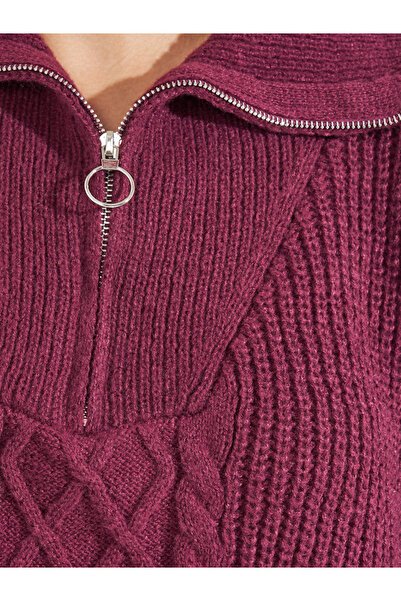 Styli Longline Cable Knit Sweater with Half Zip Detail